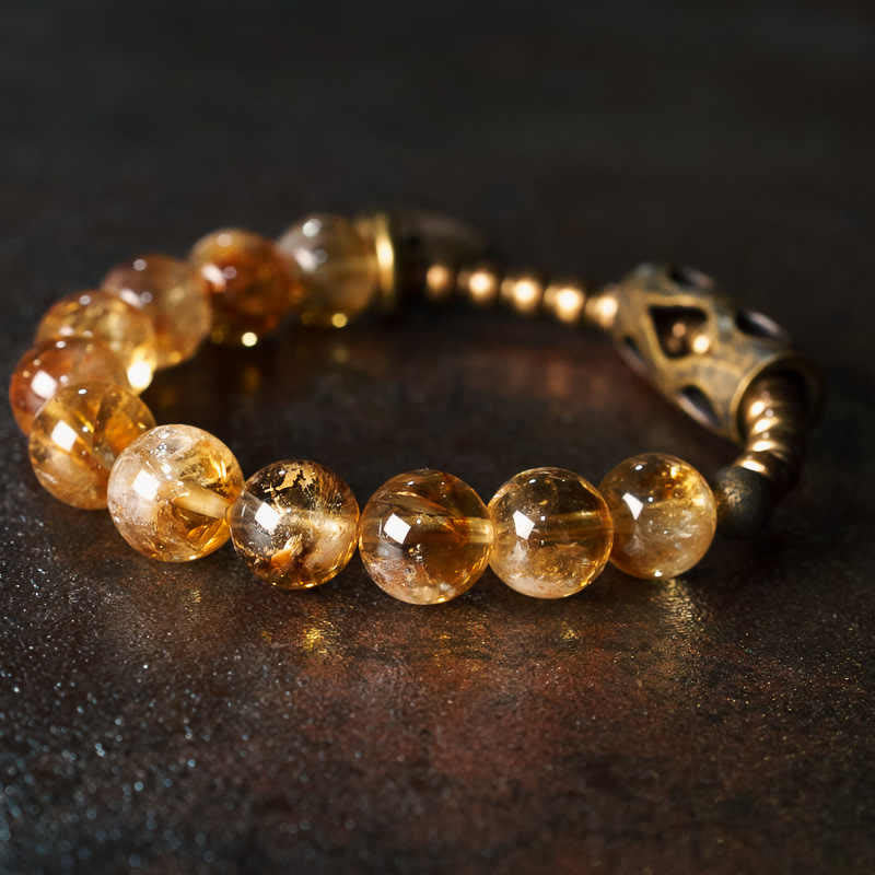 Fortune Jewel Daily Retro 10mm Citrine Beads Protection Bracelet