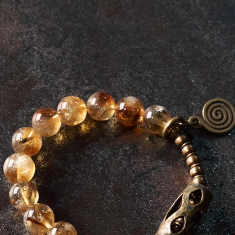Fortune Jewel Daily Retro 10mm Citrine Beads Protection Bracelet