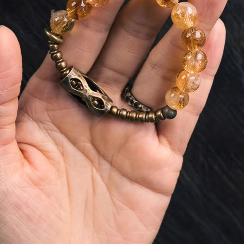 Fortune Jewel Daily Retro 10mm Citrine Beads Protection Bracelet