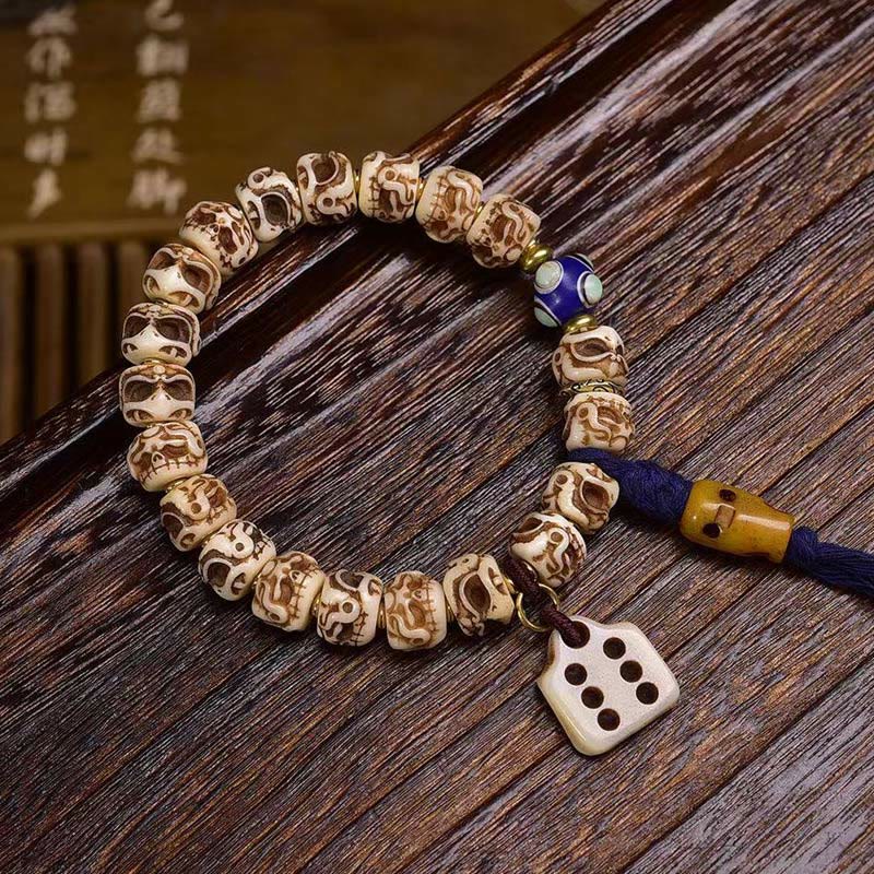 Fortune Jewel Tibetan Camel Bone Garuda Carved Protection Tassel Bracelet