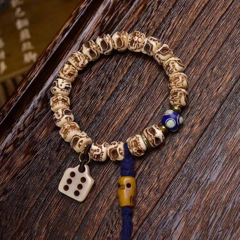 Fortune Jewel Tibetan Camel Bone Garuda Carved Protection Tassel Bracelet