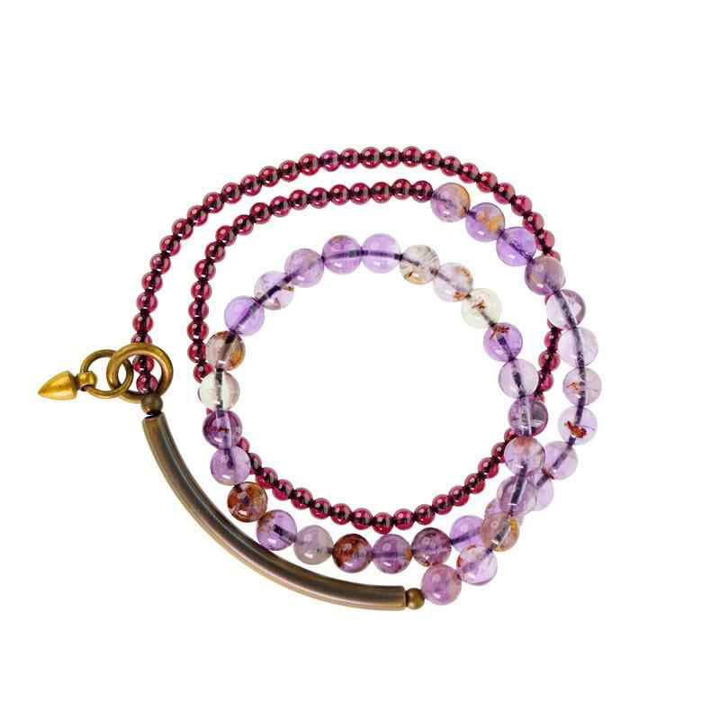 Fortune Jewel Retro 6mm Amethyst 4mm Garnet Multilayer Balance Bracelet
