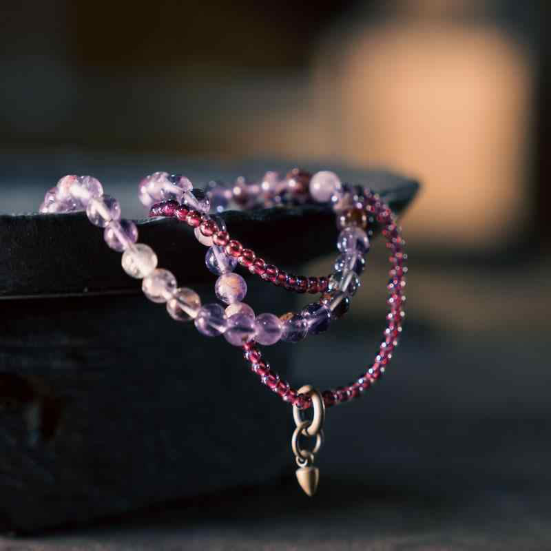 Fortune Jewel Retro 6mm Amethyst 4mm Garnet Multilayer Balance Bracelet