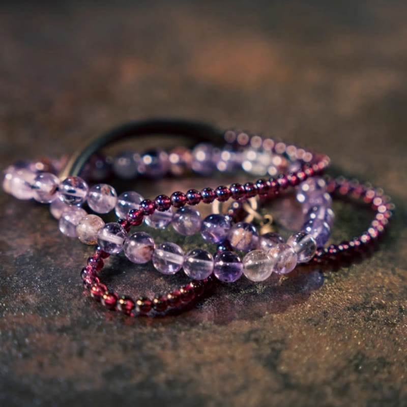 Fortune Jewel Retro 6mm Amethyst 4mm Garnet Multilayer Balance Bracelet