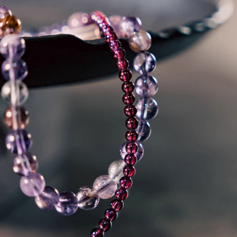 Fortune Jewel Retro 6mm Amethyst 4mm Garnet Multilayer Balance Bracelet