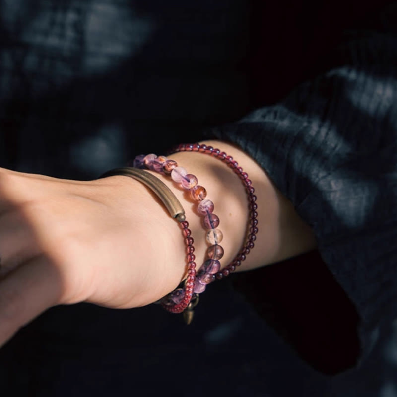 Fortune Jewel Retro 6mm Amethyst 4mm Garnet Multilayer Balance Bracelet