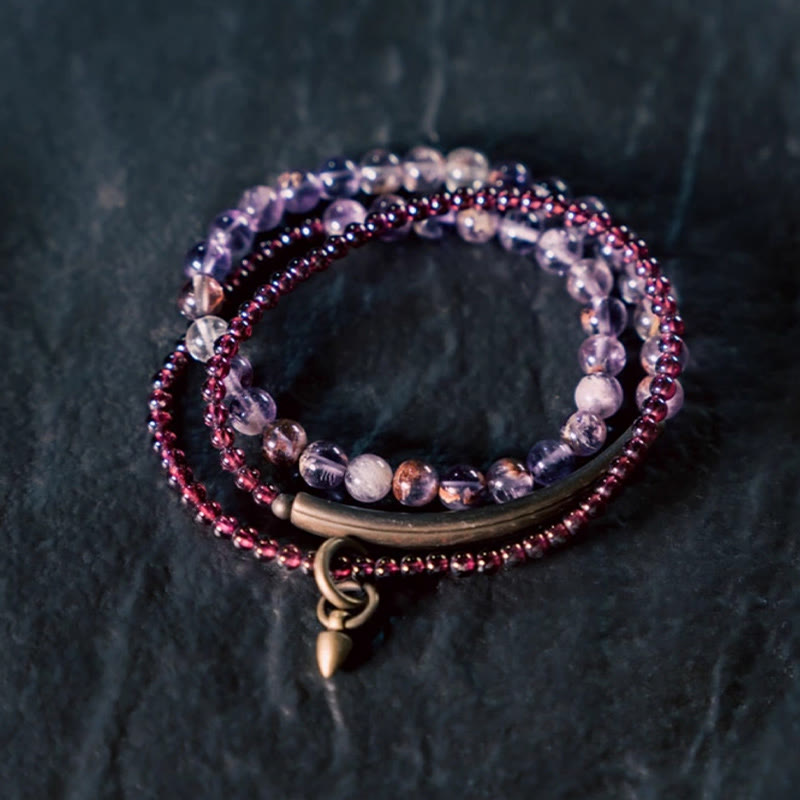 Fortune Jewel Retro 6mm Amethyst 4mm Garnet Multilayer Balance Bracelet