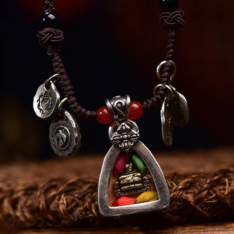 Fortune Jewel Tibetan Medicine Buddha Compassion Braided Rope Necklace Pendant
