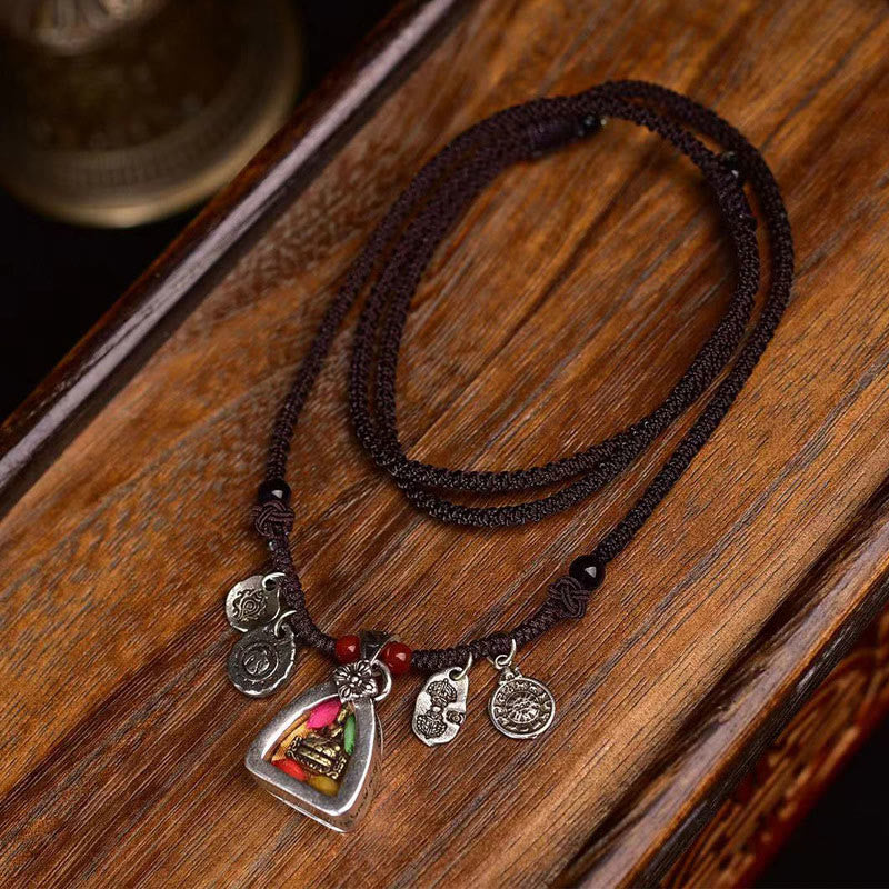 Fortune Jewel Tibetan Medicine Buddha Compassion Braided Rope Necklace Pendant