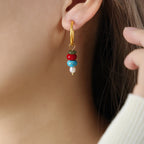 Fortune Jewel Tibetan Marnyi Stone Design Natural Red Agate Pearl Confidence Titanium Steel Earrings