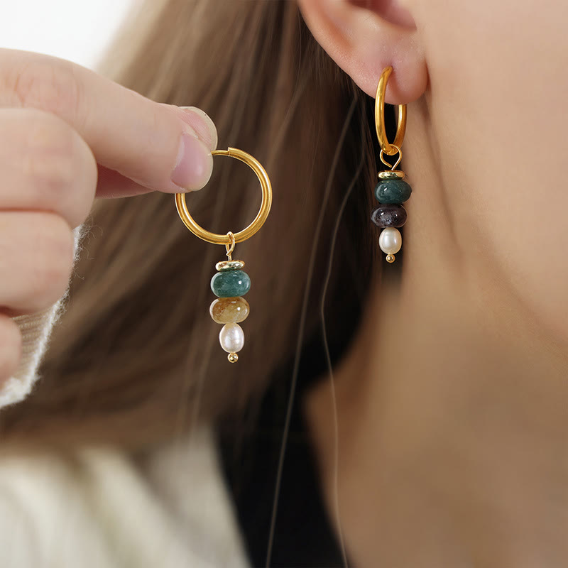 Fortune Jewel Tibetan Marnyi Stone Design Natural Red Agate Pearl Confidence Titanium Steel Earrings