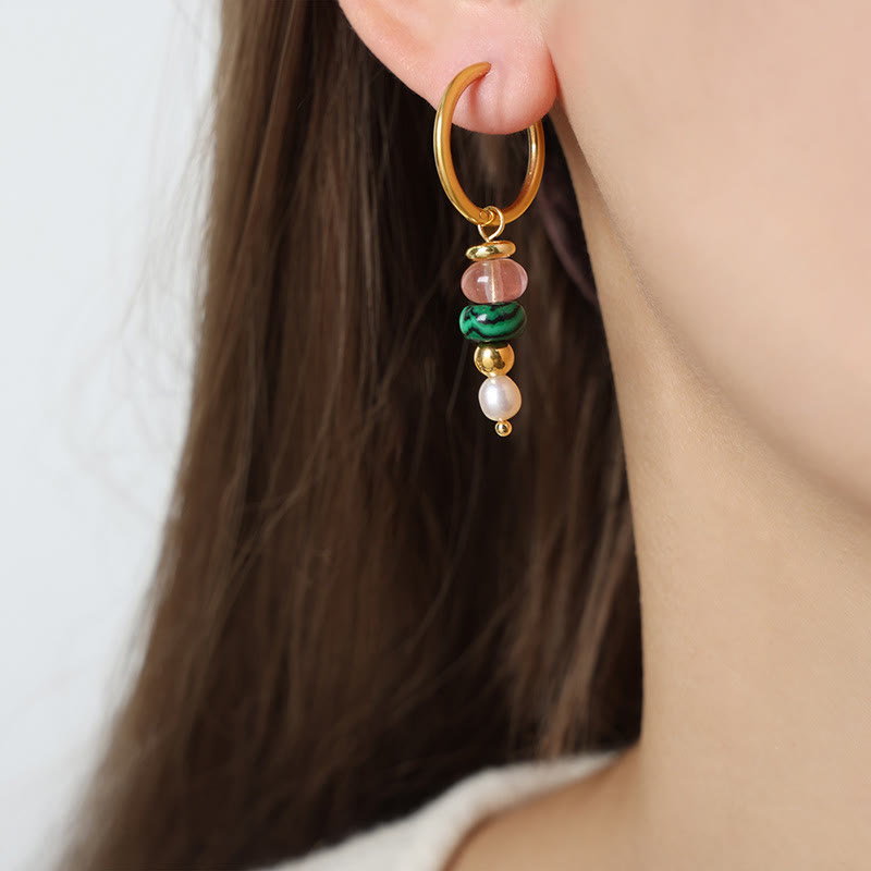Fortune Jewel Tibetan Marnyi Stone Design Natural Red Agate Pearl Confidence Titanium Steel Earrings
