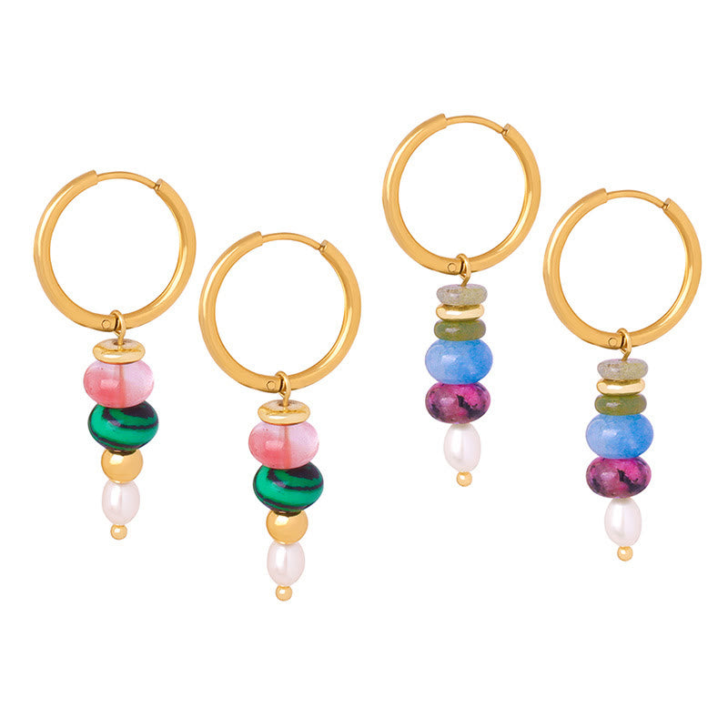 Fortune Jewel Tibetan Marnyi Stone Design Natural Red Agate Pearl Confidence Titanium Steel Earrings