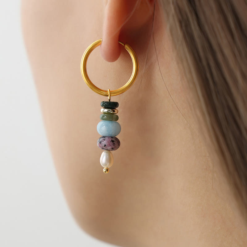 Fortune Jewel Tibetan Marnyi Stone Design Natural Red Agate Pearl Confidence Titanium Steel Earrings