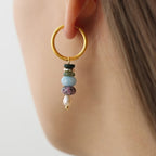 Fortune Jewel Tibetan Marnyi Stone Design Natural Red Agate Pearl Confidence Titanium Steel Earrings