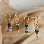 Fortune Jewel Tibetan Marnyi Stone Design Natural Red Agate Pearl Confidence Titanium Steel Earrings