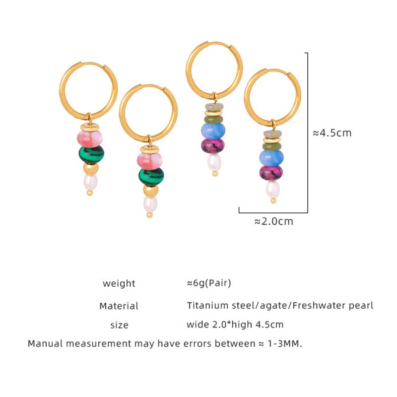 Fortune Jewel Tibetan Marnyi Stone Design Natural Red Agate Pearl Confidence Titanium Steel Earrings