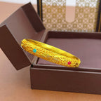 Fortune Jewel Copper Plated Gold Flowers Leaves Luck Bracelet Bangle