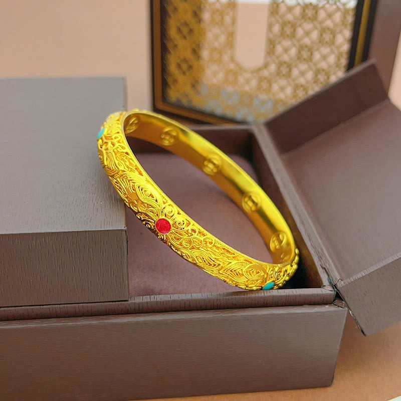 Fortune Jewel Copper Plated Gold Flowers Leaves Luck Bracelet Bangle