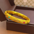 Fortune Jewel Copper Plated Gold Flowers Leaves Luck Bracelet Bangle