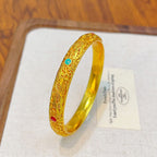 Fortune Jewel Copper Plated Gold Flowers Leaves Luck Bracelet Bangle
