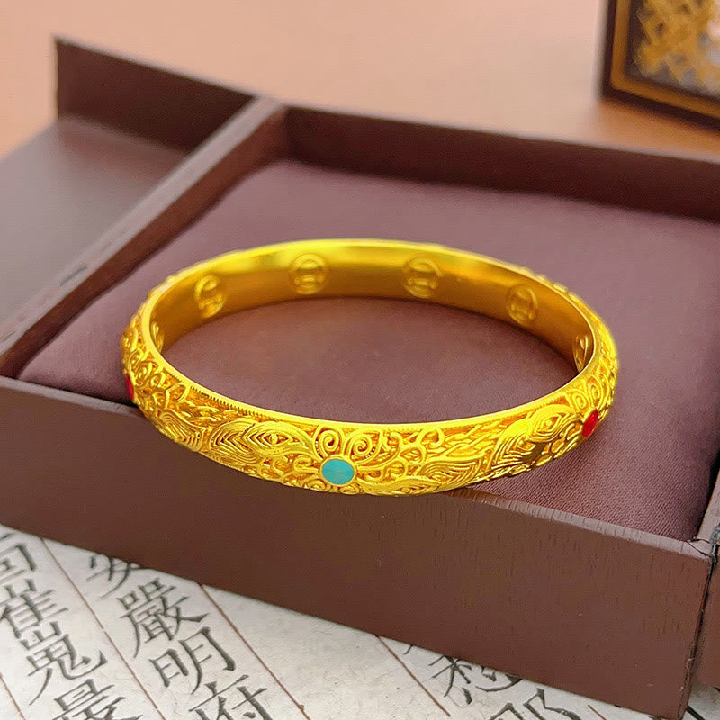 Fortune Jewel Copper Plated Gold Flowers Leaves Luck Bracelet Bangle