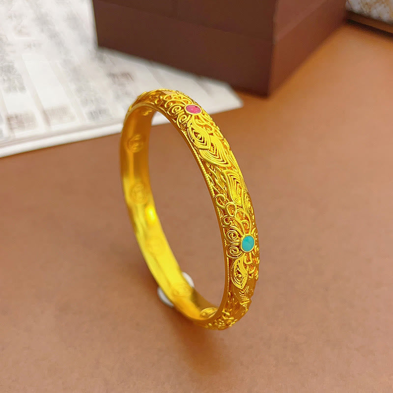 Fortune Jewel Copper Plated Gold Flowers Leaves Luck Bracelet Bangle