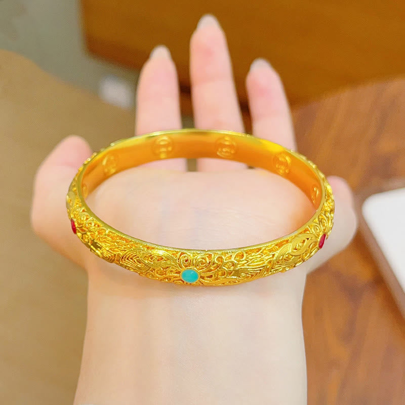 Fortune Jewel Copper Plated Gold Flowers Leaves Luck Bracelet Bangle