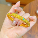 Fortune Jewel Copper Plated Gold Flowers Leaves Luck Bracelet Bangle