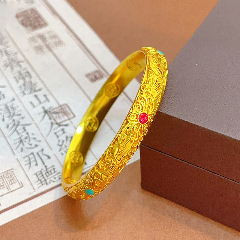Fortune Jewel Copper Plated Gold Flowers Leaves Luck Bracelet Bangle