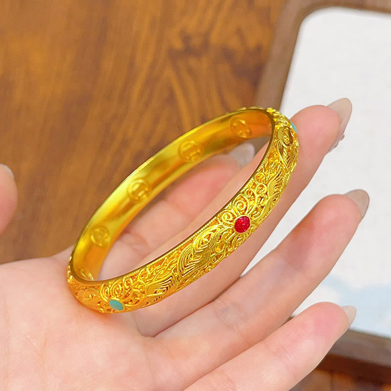 Fortune Jewel Copper Plated Gold Flowers Leaves Luck Bracelet Bangle