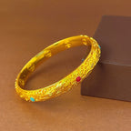 Fortune Jewel Copper Plated Gold Flowers Leaves Luck Bracelet Bangle