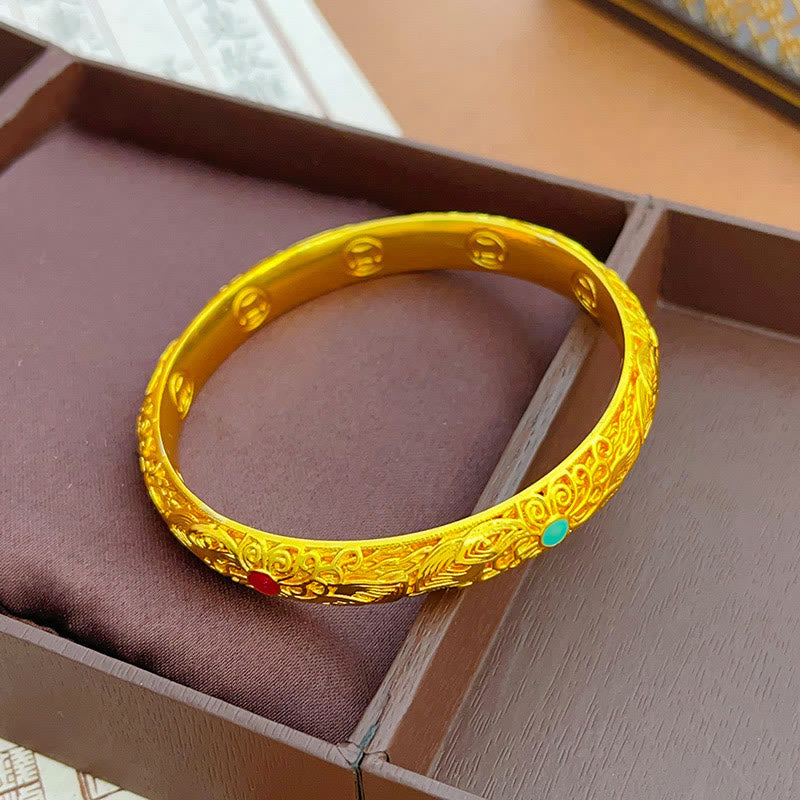 Fortune Jewel Copper Plated Gold Flowers Leaves Luck Bracelet Bangle