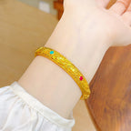 Fortune Jewel Copper Plated Gold Flowers Leaves Luck Bracelet Bangle