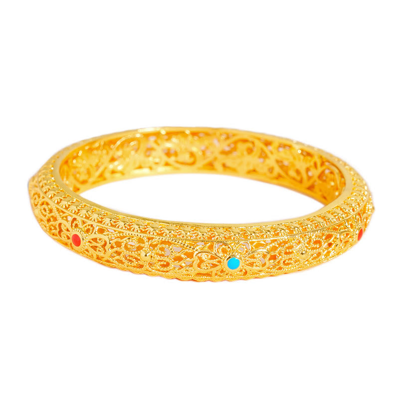 Fortune Jewel Copper Plated Gold Flowers Vine Pattern Luck Bracelet Bangle 2.44 IN (62 MM)