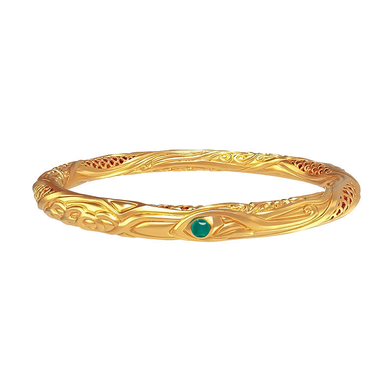 Fortune Jewel 999 Sterling Silver Golden Flower Hollow Design Blessing Bracelet Bangle