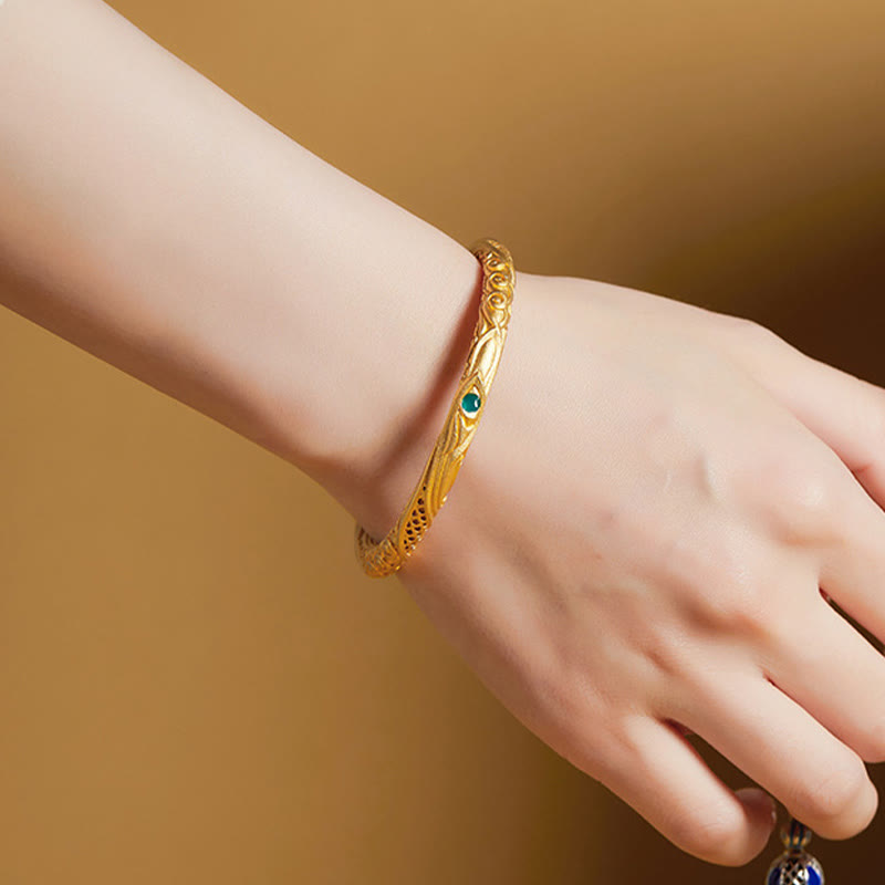 Fortune Jewel 999 Sterling Silver Golden Flower Hollow Design Blessing Bracelet Bangle