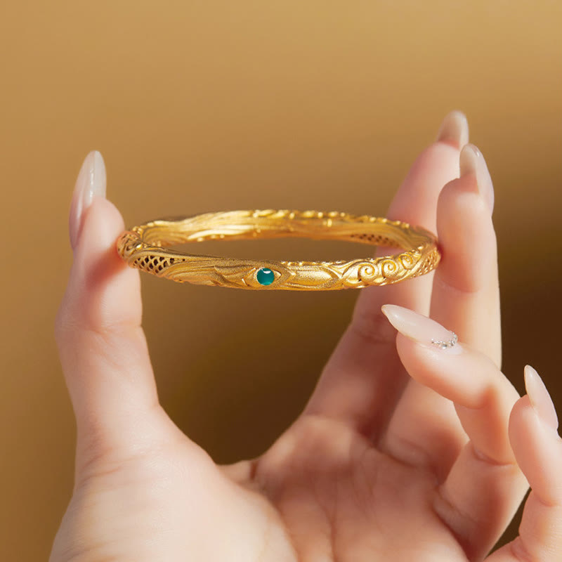 Fortune Jewel 999 Sterling Silver Golden Flower Hollow Design Blessing Bracelet Bangle