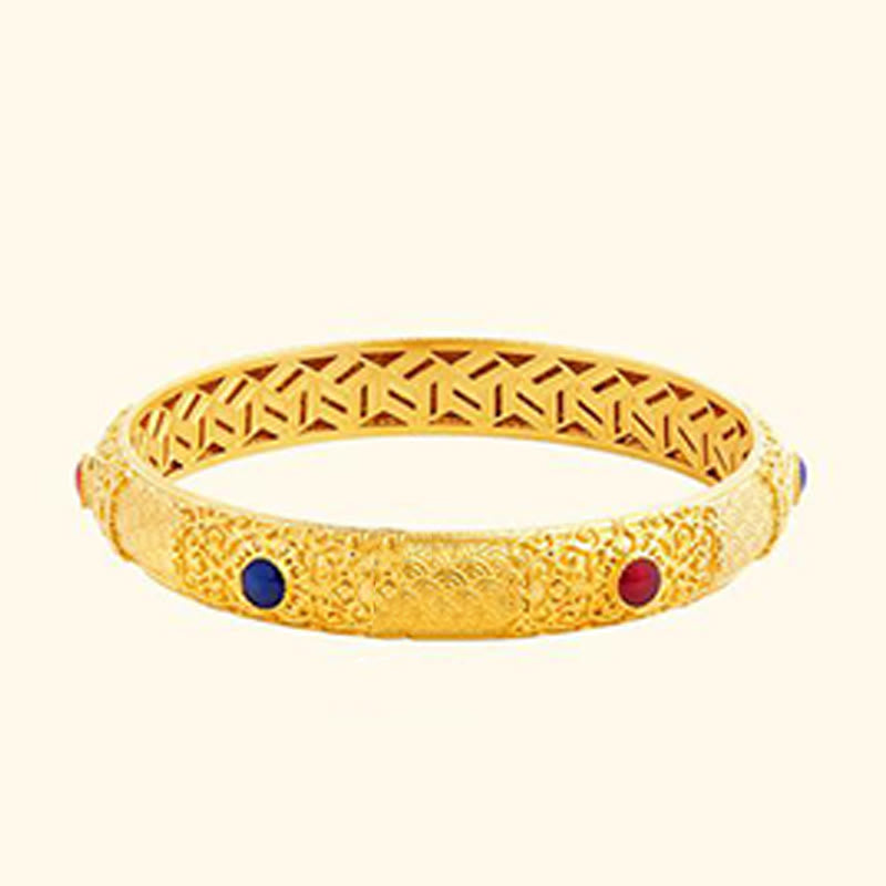 Fortune Jewel 925 Sterling Silver Golden Auspicious Clouds Hollow Design Protection Bracelet Bangle 2.20 IN (56 MM)