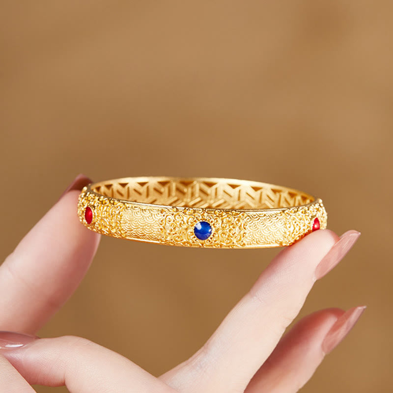 Fortune Jewel 925 Sterling Silver Golden Auspicious Clouds Hollow Design Protection Bracelet Bangle 2.20 IN (56 MM)