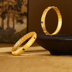 Fortune Jewel 925 Sterling Silver Golden Auspicious Clouds Hollow Design Protection Bracelet Bangle 2.20 IN (56 MM)