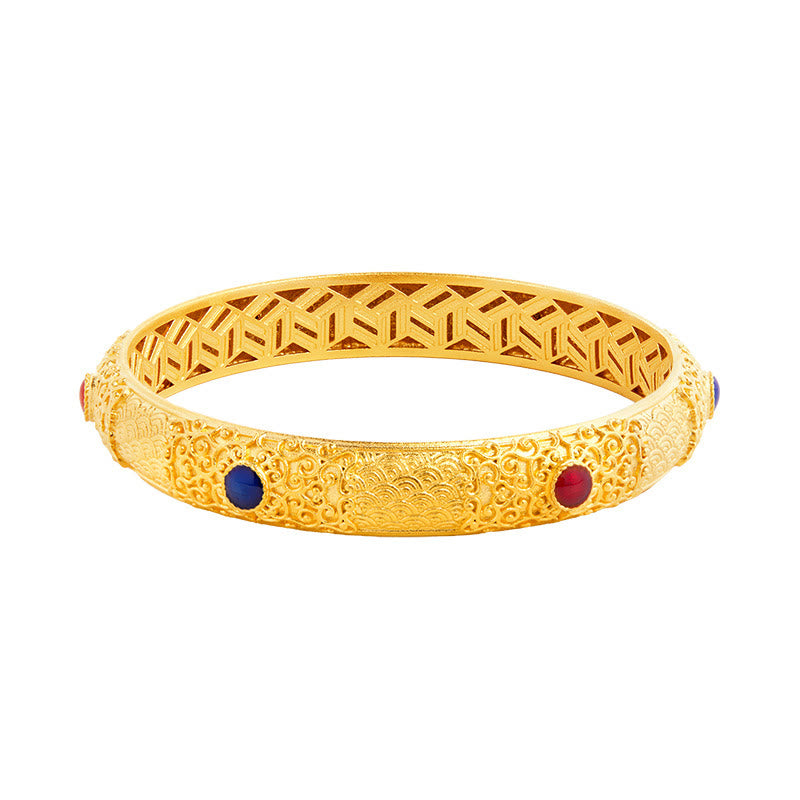 Fortune Jewel 925 Sterling Silver Golden Auspicious Clouds Hollow Design Protection Bracelet Bangle 2.20 IN (56 MM)