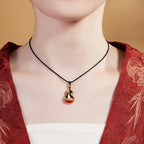 Fortune Jewel 925 Sterling Silver Peach Blossom Cat Gourd Pattern Protection Necklace Pendant
