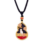 Fortune Jewel 925 Sterling Silver Peach Blossom Cat Gourd Pattern Protection Necklace Pendant