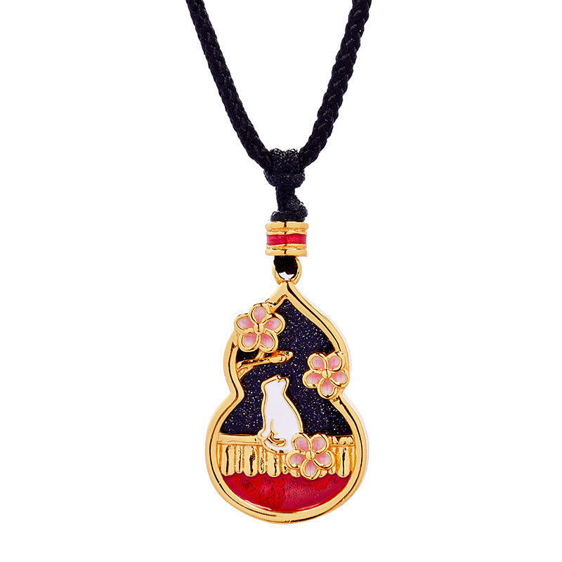 Fortune Jewel 925 Sterling Silver Peach Blossom Cat Gourd Pattern Protection Necklace Pendant