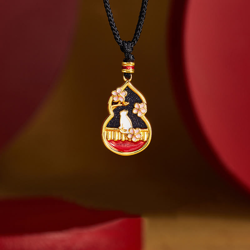Fortune Jewel 925 Sterling Silver Peach Blossom Cat Gourd Pattern Protection Necklace Pendant