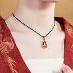 Fortune Jewel 925 Sterling Silver Peach Blossom Cat Gourd Pattern Protection Necklace Pendant