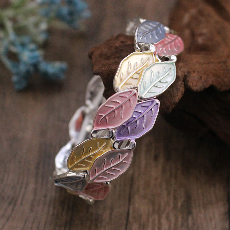 Fortune Jewel Colorful Leaves Alloy Luck Elastic Bracelet Bangle