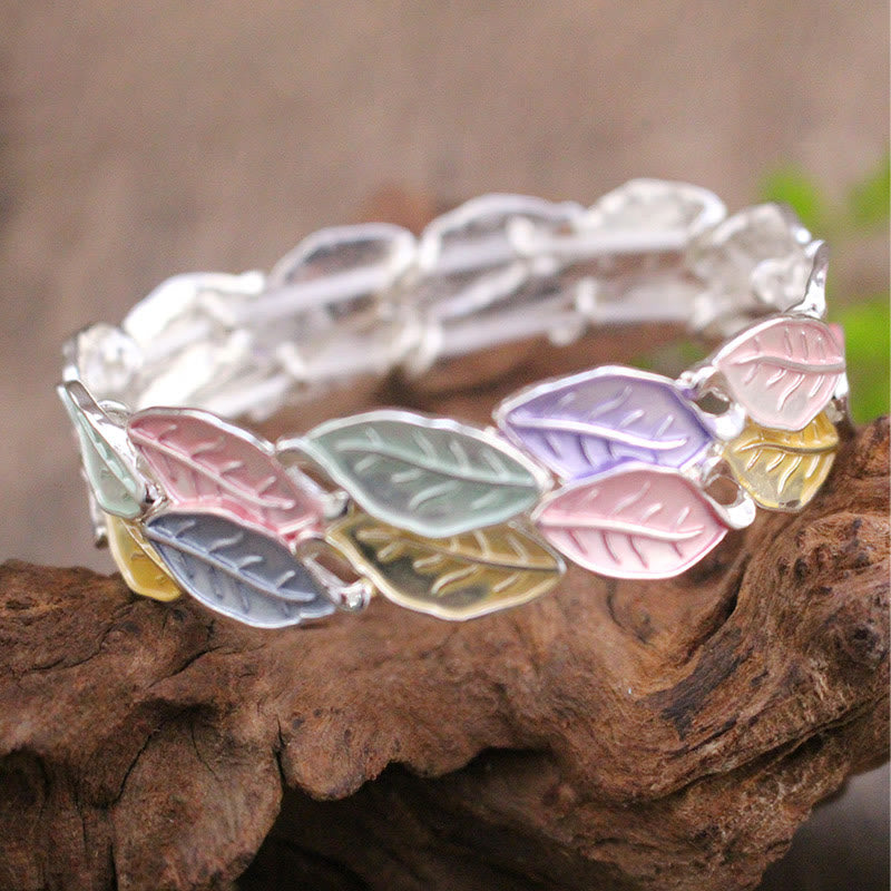 Fortune Jewel Colorful Leaves Alloy Luck Elastic Bracelet Bangle