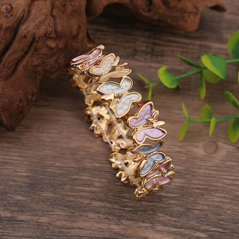 Fortune Jewel Colorful Butterfly Freedom Alloy Elastic Bracelet Bangle
